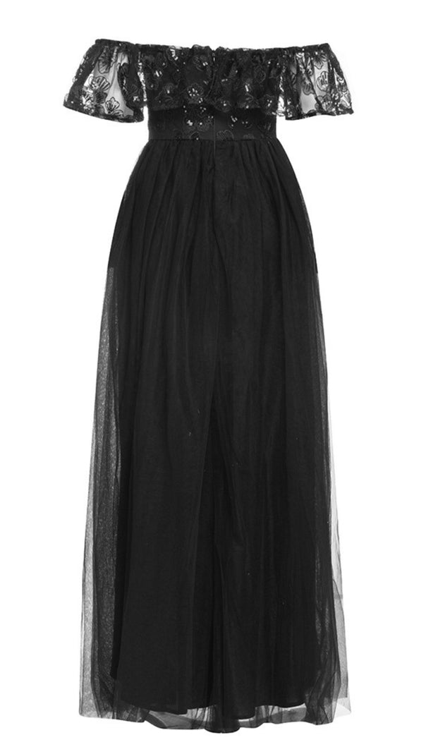 AIIZIE OFF - SHOULDER LACE - TOP TULLE MAXI DRESS IN BLACK - product image