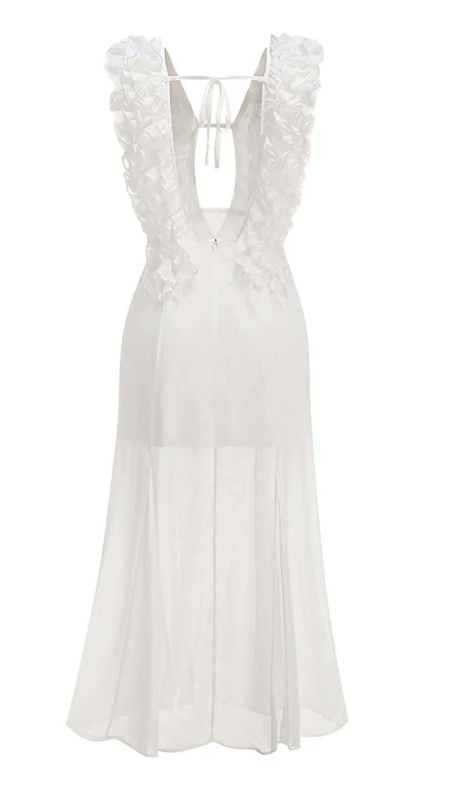 CHARLOTTE PLEAT RUFFLE MAXI DRESS IN WHITE