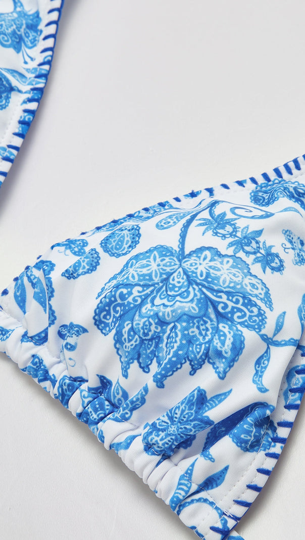 AIIZIE PRINTED TASSELED ADJUSTABLE STRAP BIKINI SET - product image