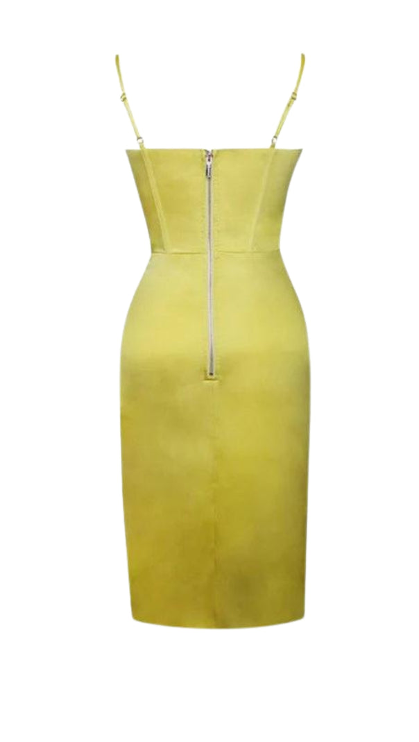 AIIZIE LEMON YELLOW PLEATED SATIN MINI DRESS - product image