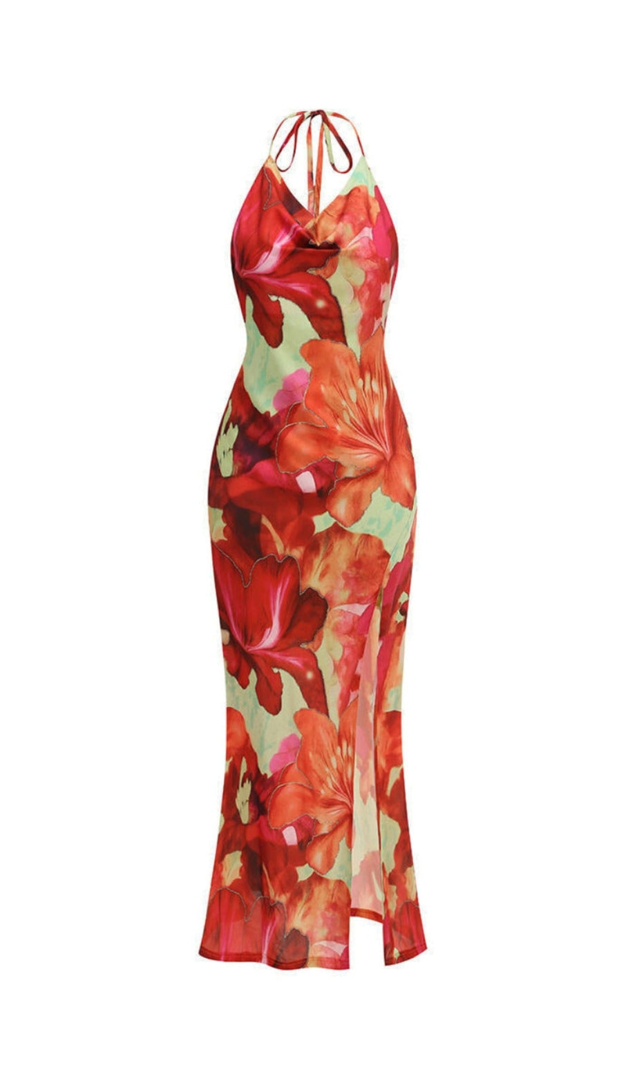 Falling Tropical Bloom high slit Maxi Dress