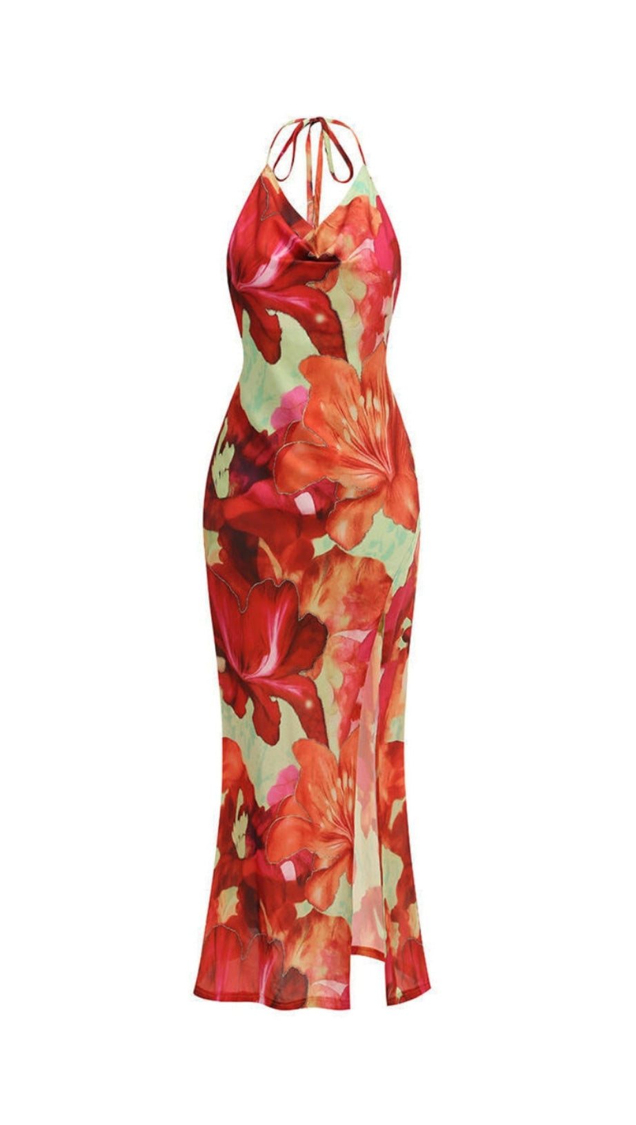 FALLING TROPICAL BLOOM HIGH SLIT MAXI DRESS