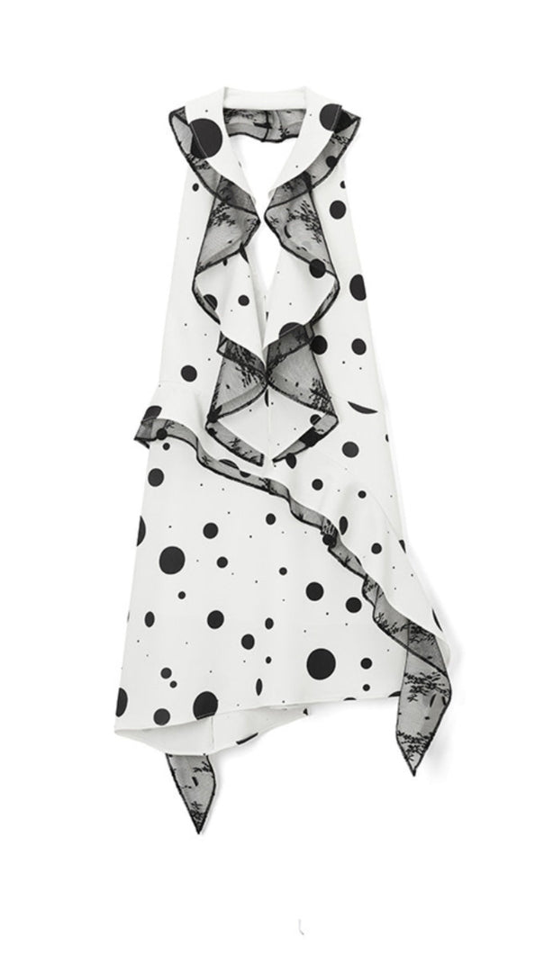 AIIZIE PHOENIX RUFFLED POLKA DOT BACKLESS MINI DRESS IN WHITE - product image