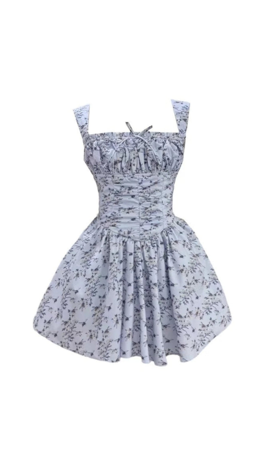 ABITO CORTO LESLEY BLU CON STAMPA FLOREALE E SANDALI