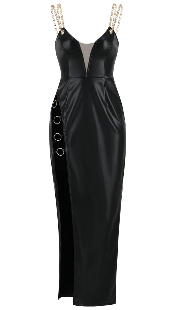 AIIZIE BLACK FAUX LEATHER CHAIN - STRAP MAXI DRESS - product image