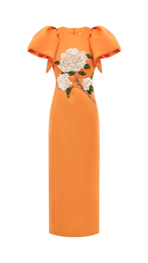 AIIZIE EDWINA EMBELLISHED MAXI DRESS HYDRANGEA PRINT IN TANGERINE - product image