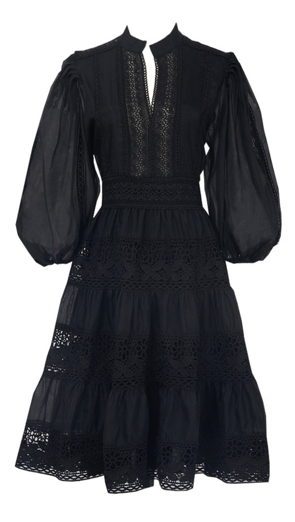 AIIZIE BLACK LACE - TRIMMED TIERED FALL DRESS - product image