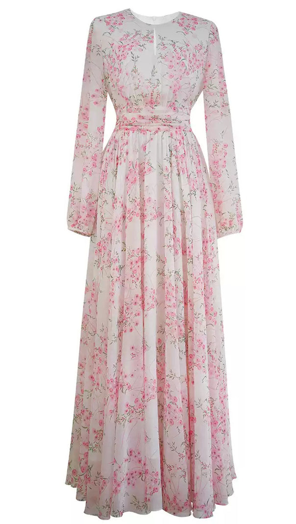 AIIZIE PINK FLORAL CHIFFON MAXI DRESS WITH LONG SLEEVES - product image