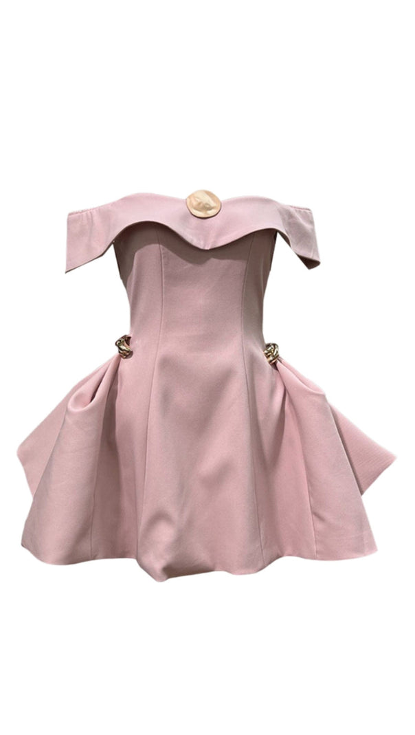 AIIZIE METAL DETAIL A-LINE OFF-SHOULDER MINI DRESS IN PINK - product image