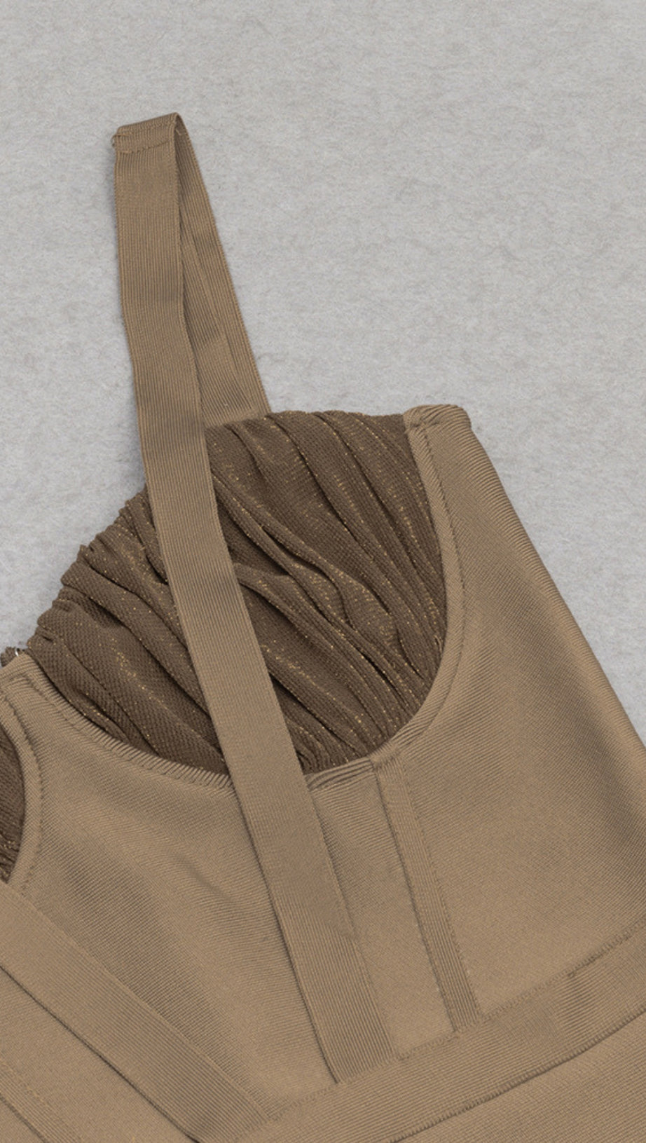 TAN BANDAGE DRESS WITH SHEER BUSTIER AND SIDE SLIT
