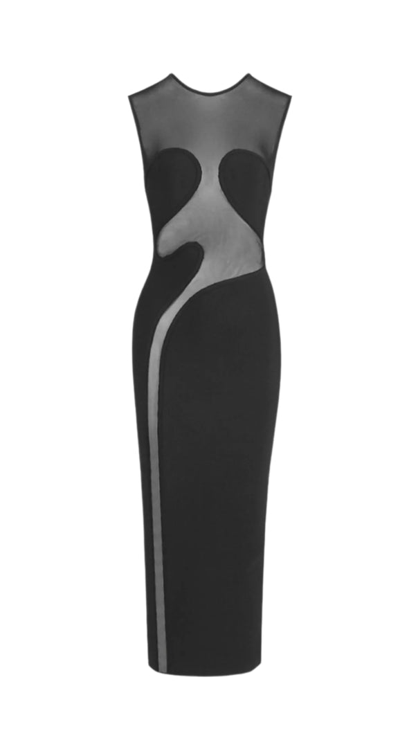 AIIZIE CARMINA MESH PANELED MAXI BANDAGE DRESS IN BLACK - product image