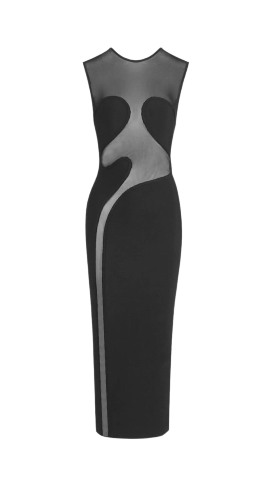 CARMINA MESH PANELED MAXI BANDAGE DRESS IN BLACK