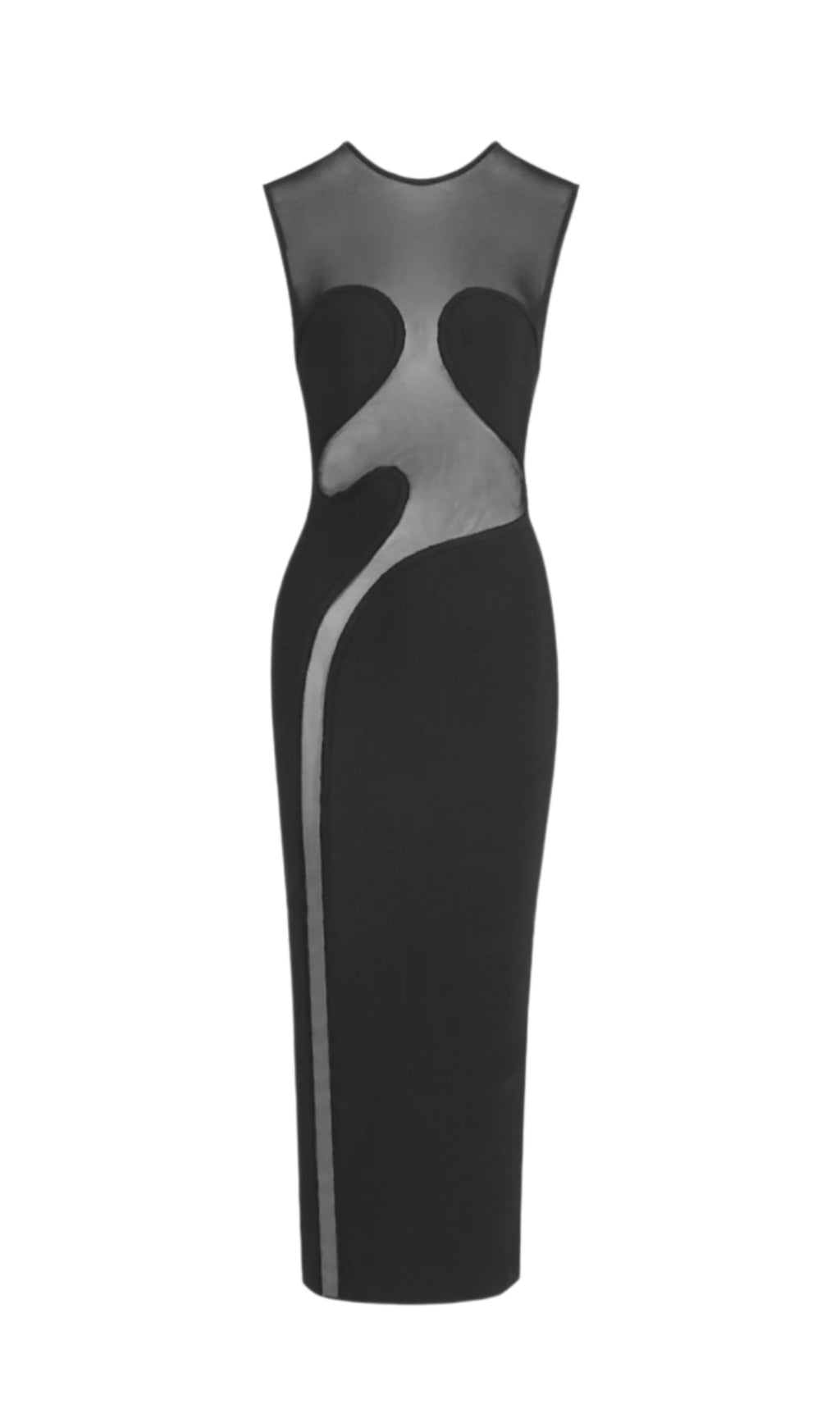 CARMINA MESH PANELED MAXI BANDAGE DRESS IN BLACK