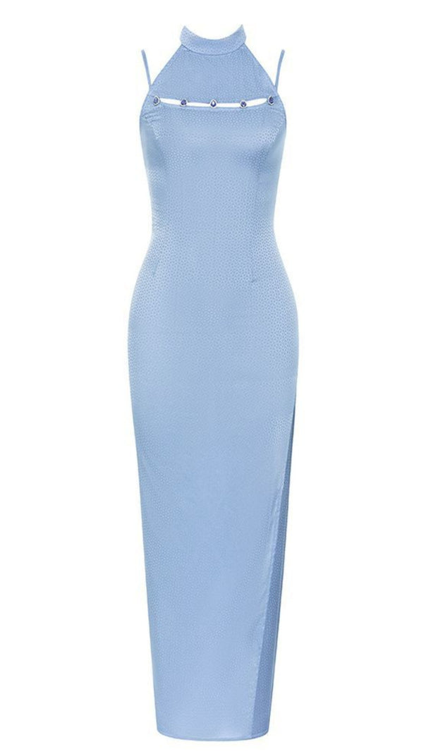 AIIZIE HALTER NECK SLIT MIDI DRESS IN LIGHT BLUE - product image