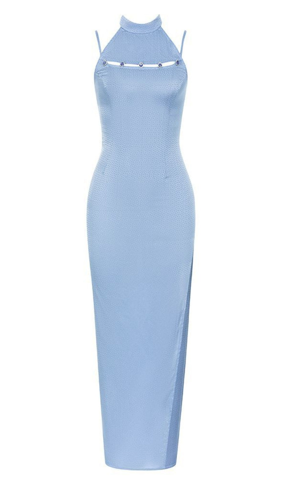 Neckholder-Midikleid mit Schlitz in Hellblau 