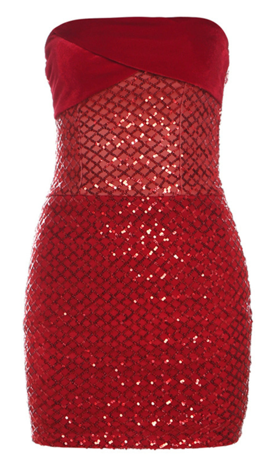 Rotes trägerloses Netz - Mini-Hoco-Kleid mit Einsätzen 