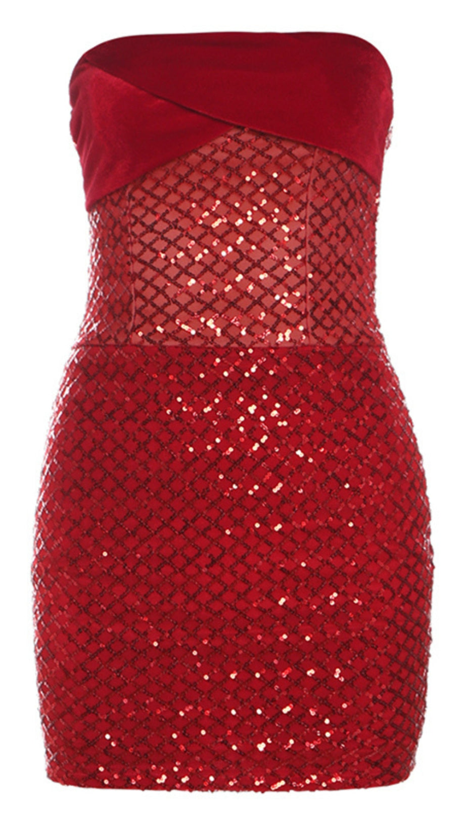 Rotes trägerloses Netz - Mini-Hoco-Kleid mit Einsätzen 