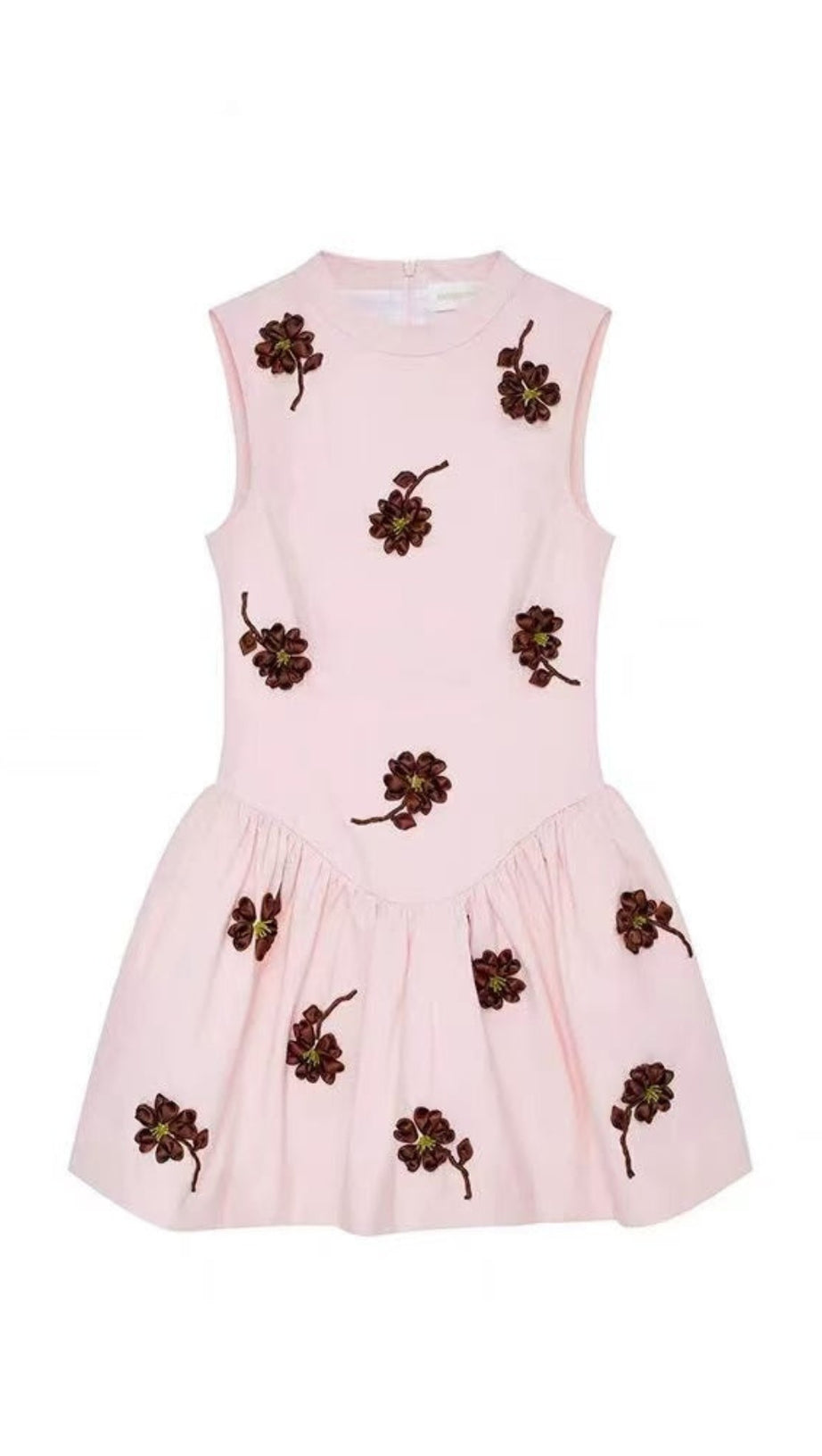 VIVIEN FLOWER EMBELLISHED PUFFY MINI DRESS IN PINK