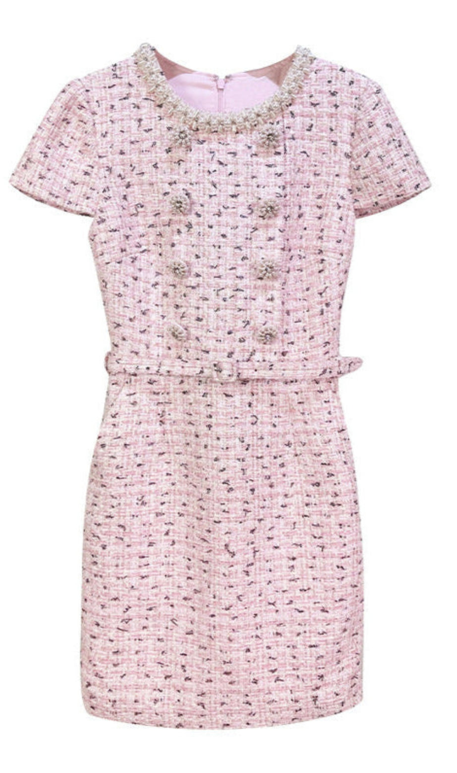 Embellished Bouclé Mini Dress in pink