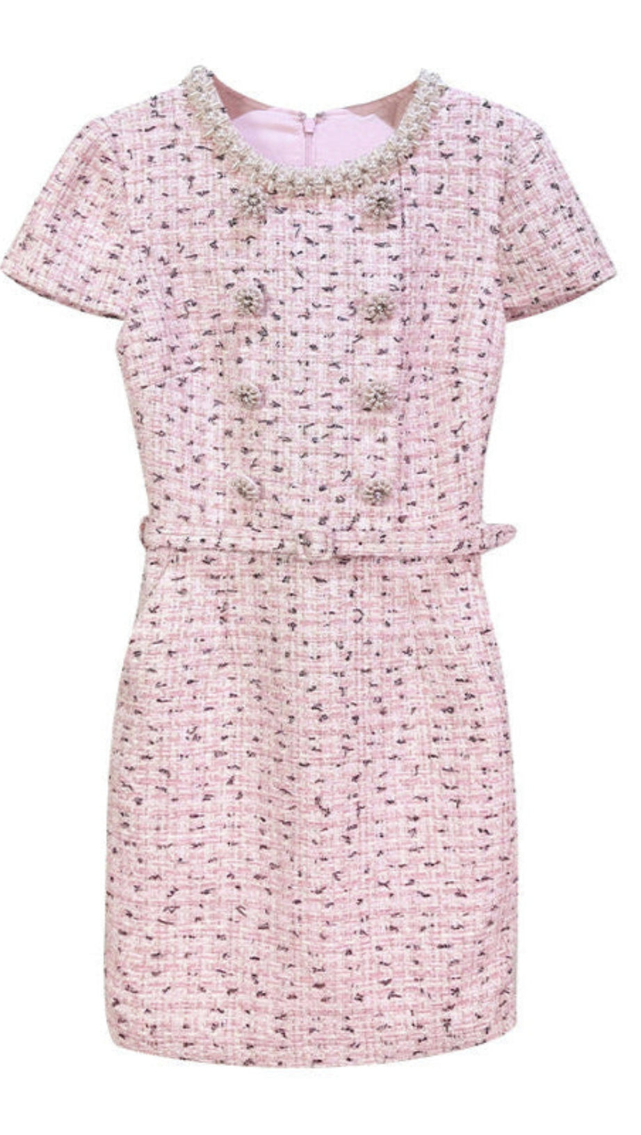 MINI ABITO IN BOUCLÉ DECORATO IN ROSA