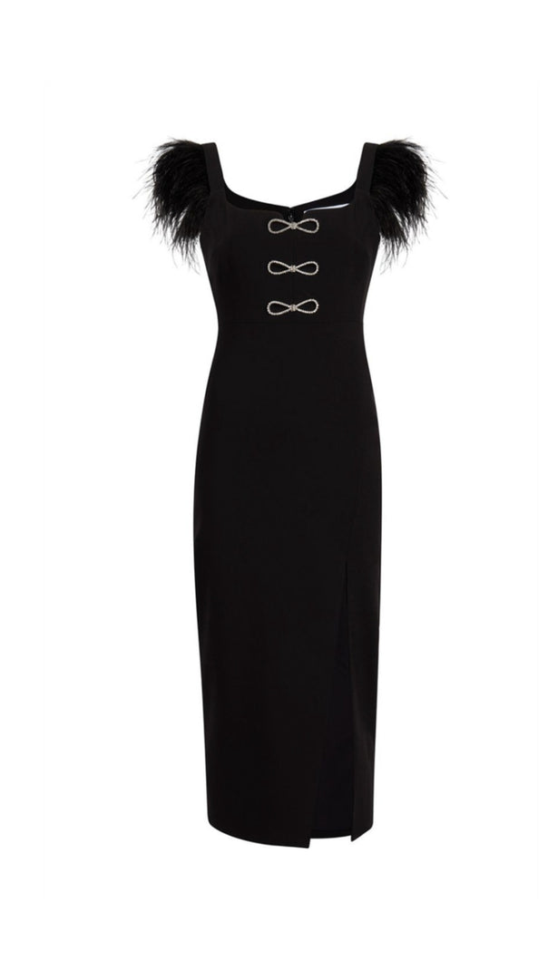AIIZIE JOSEPHINE BOWS HIGH SLIT DIAMOND BANDAGE MIDI DRESS - product image