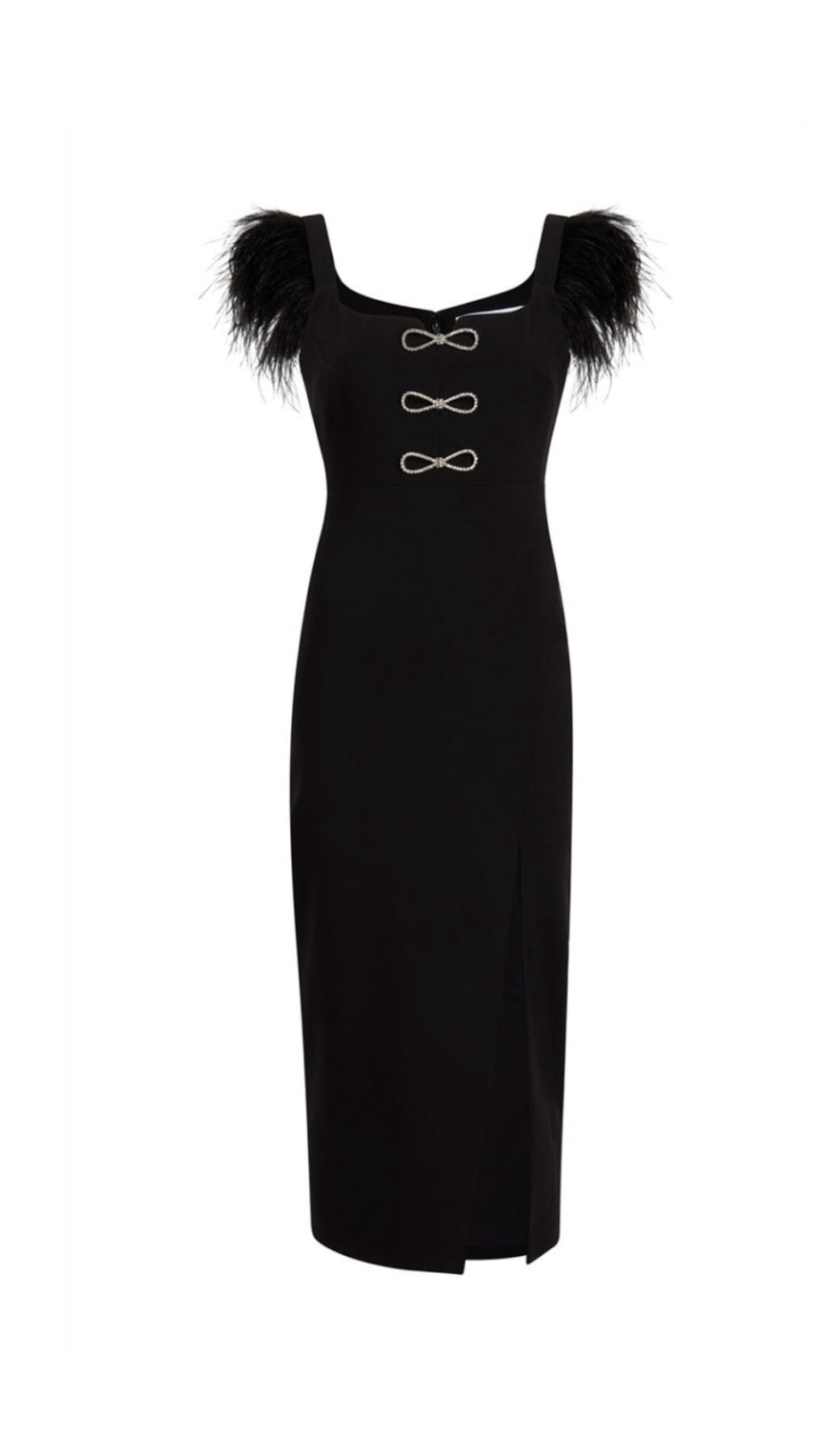 JOSEPHINE BOWS HIGH SLIT DIAMOND BANDAGE MIDI DRESS