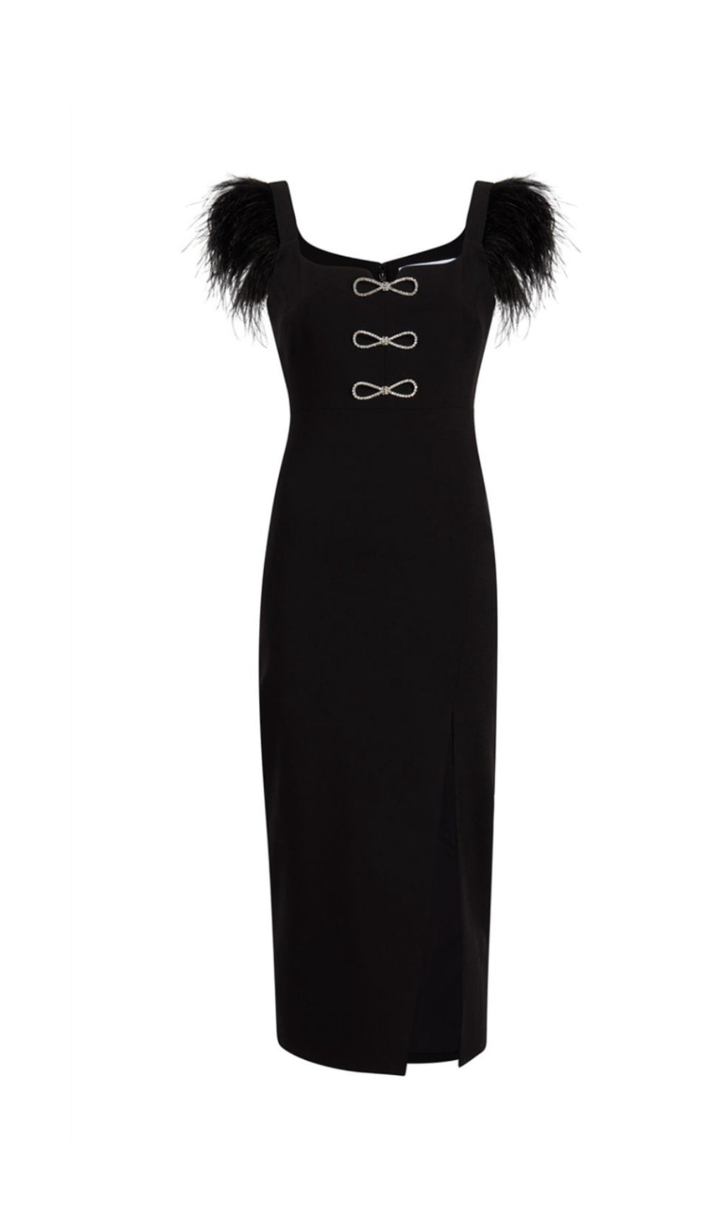 JOSEPHINE BOWS HIGH SLIT DIAMOND BANDAGE MIDI DRESS