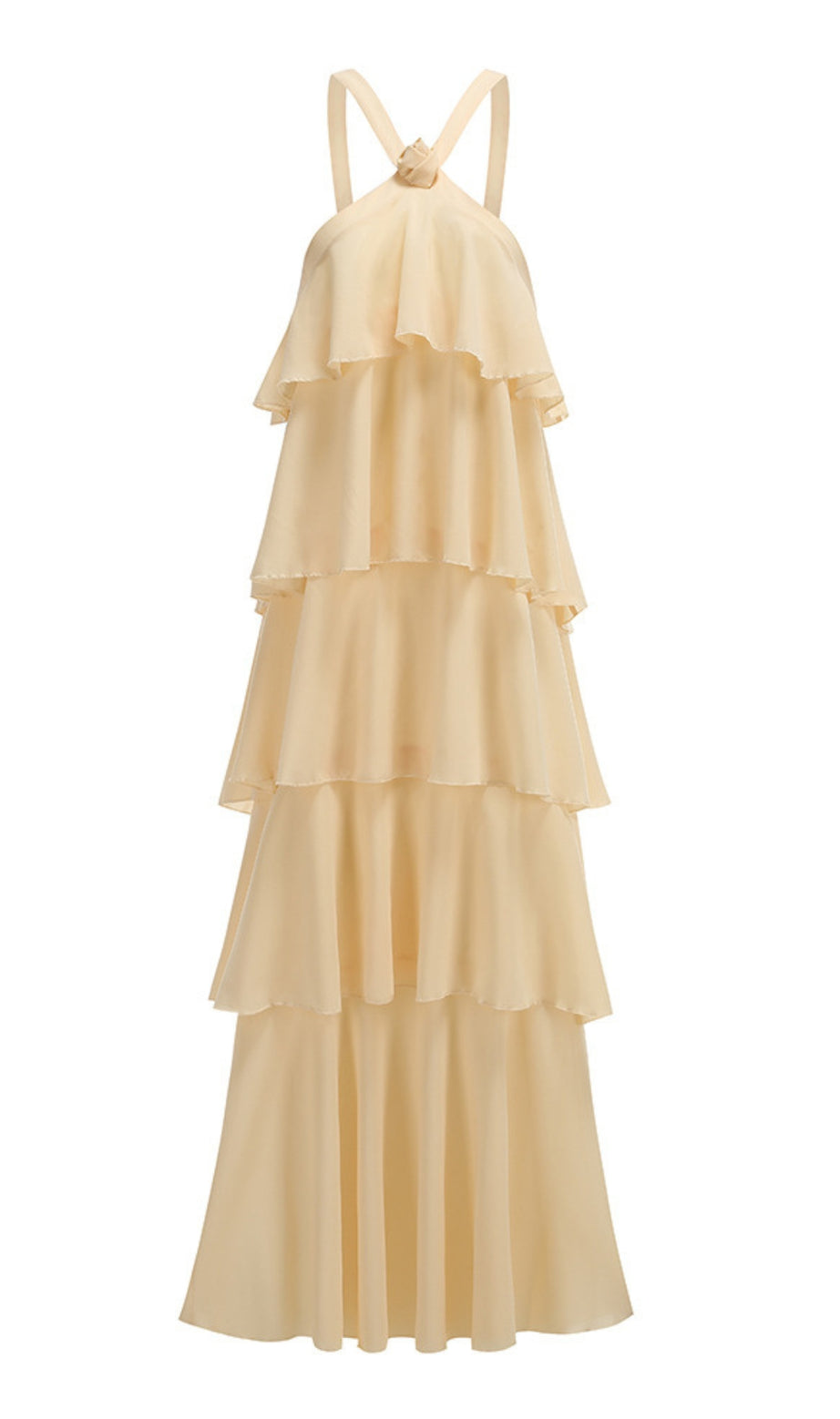 Beige Tiered Halter Neck Chiffon Maxi Dress