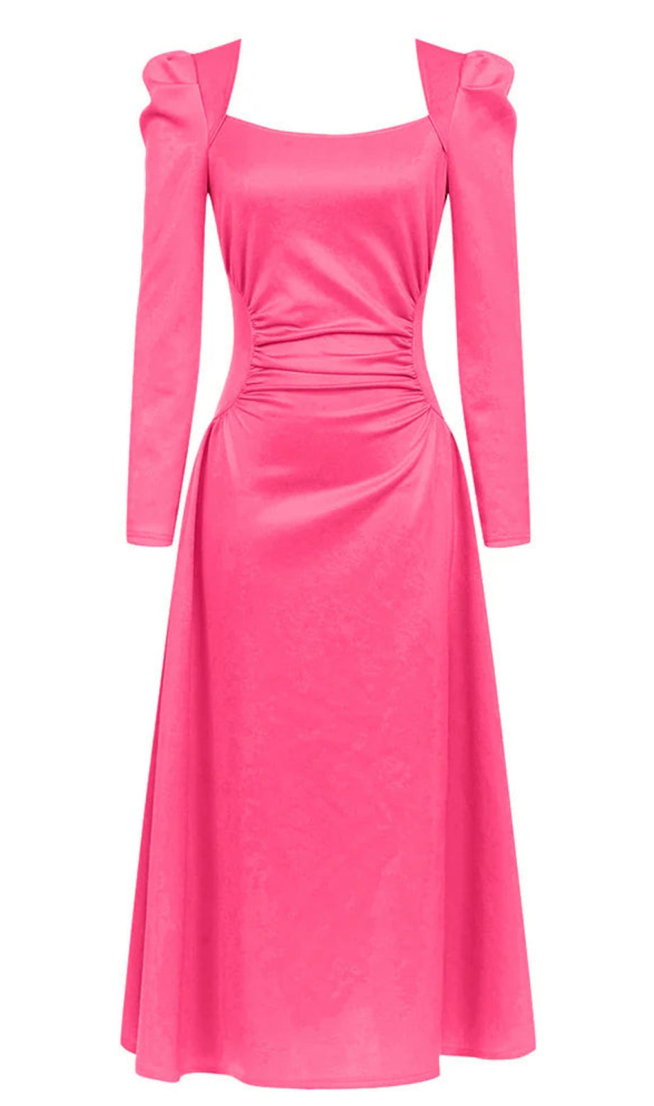 Abito lungo plissettato con scollo quadrato in rosa
