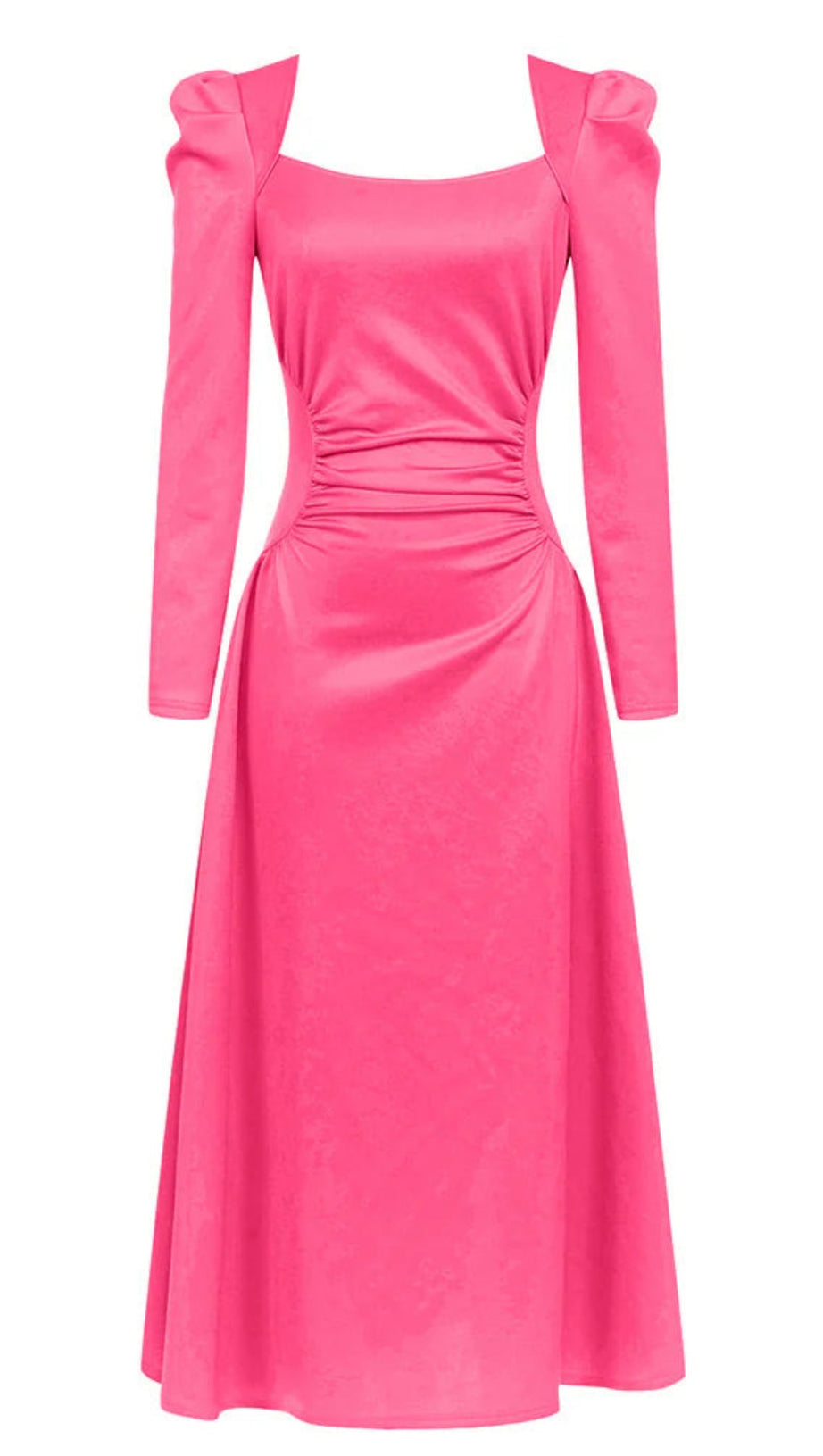 Abito lungo plissettato con scollo quadrato in rosa