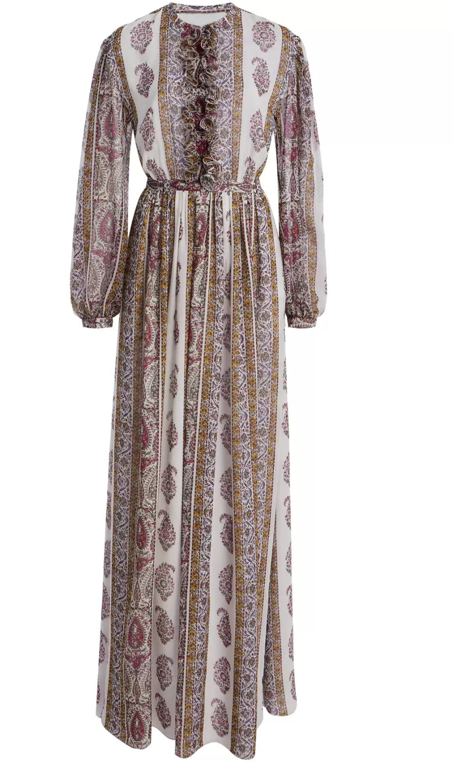 Maxikleid mit Rüschen und Paisley-Print und Gürtel 