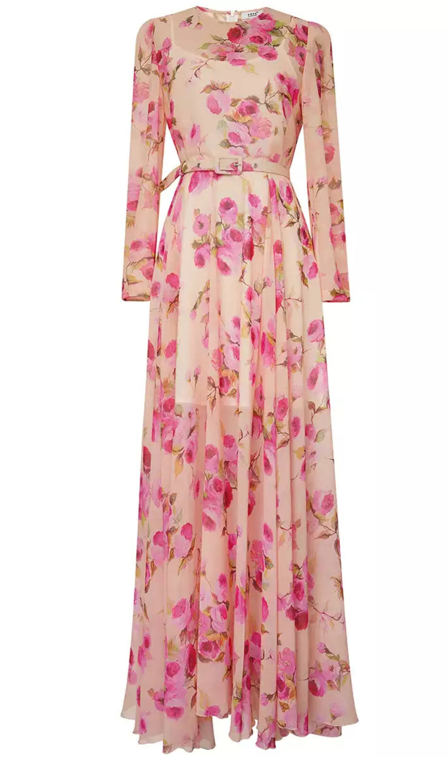 Rosa Chiffon-Maxikleid mit Blumenmuster 