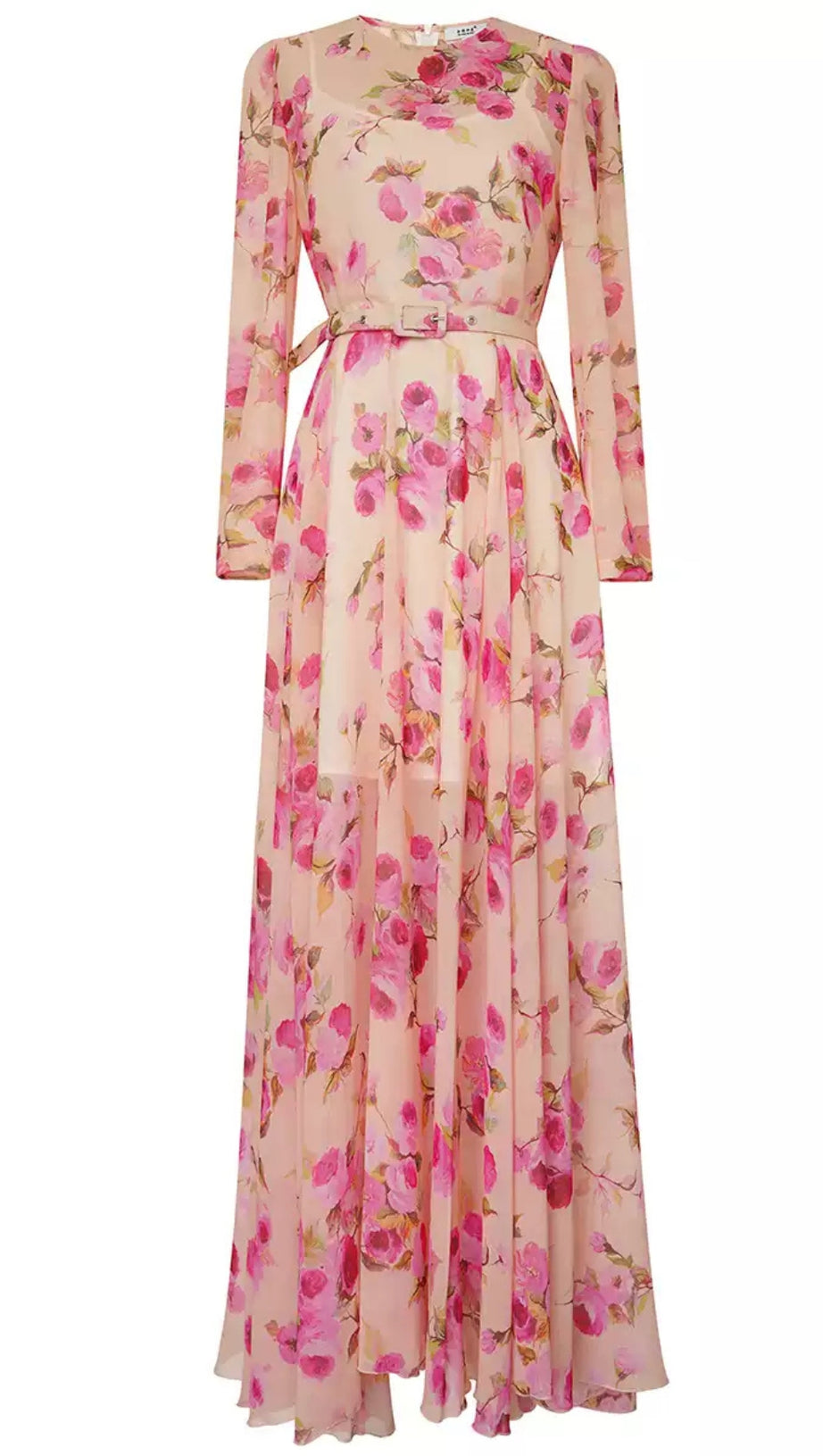 PINK FLORAL CHIFFON MAXI DRESS