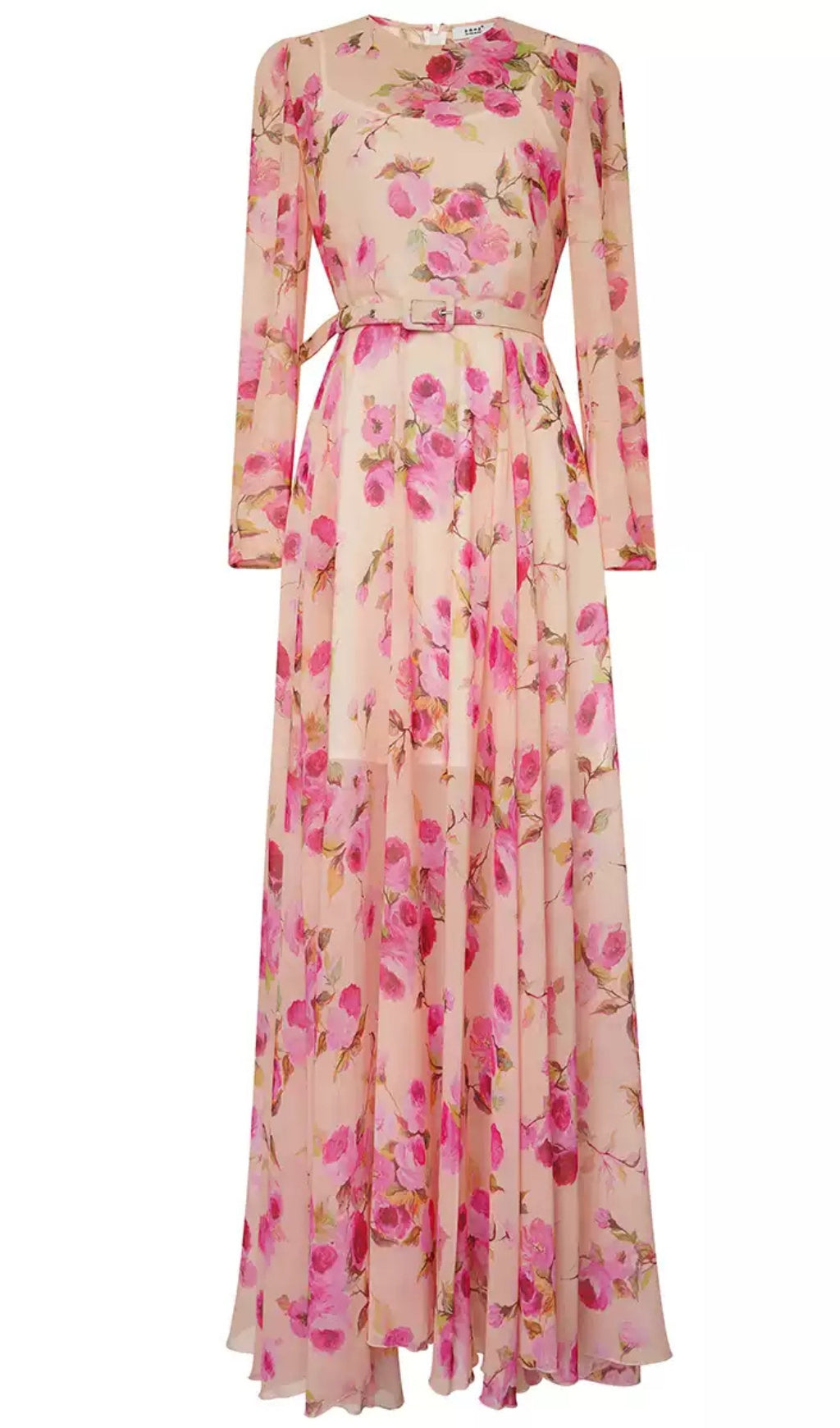 PINK FLORAL CHIFFON MAXI DRESS