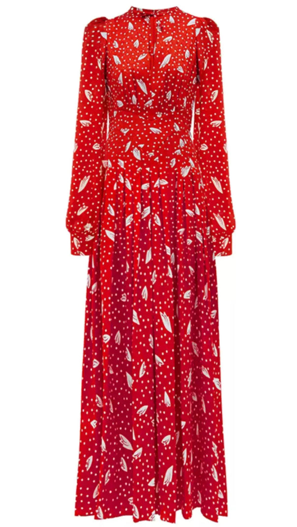 AIIZIE RED FLORAL AND POLKA DOT MAXI DRESS WITH LONG SLEEVES - product image
