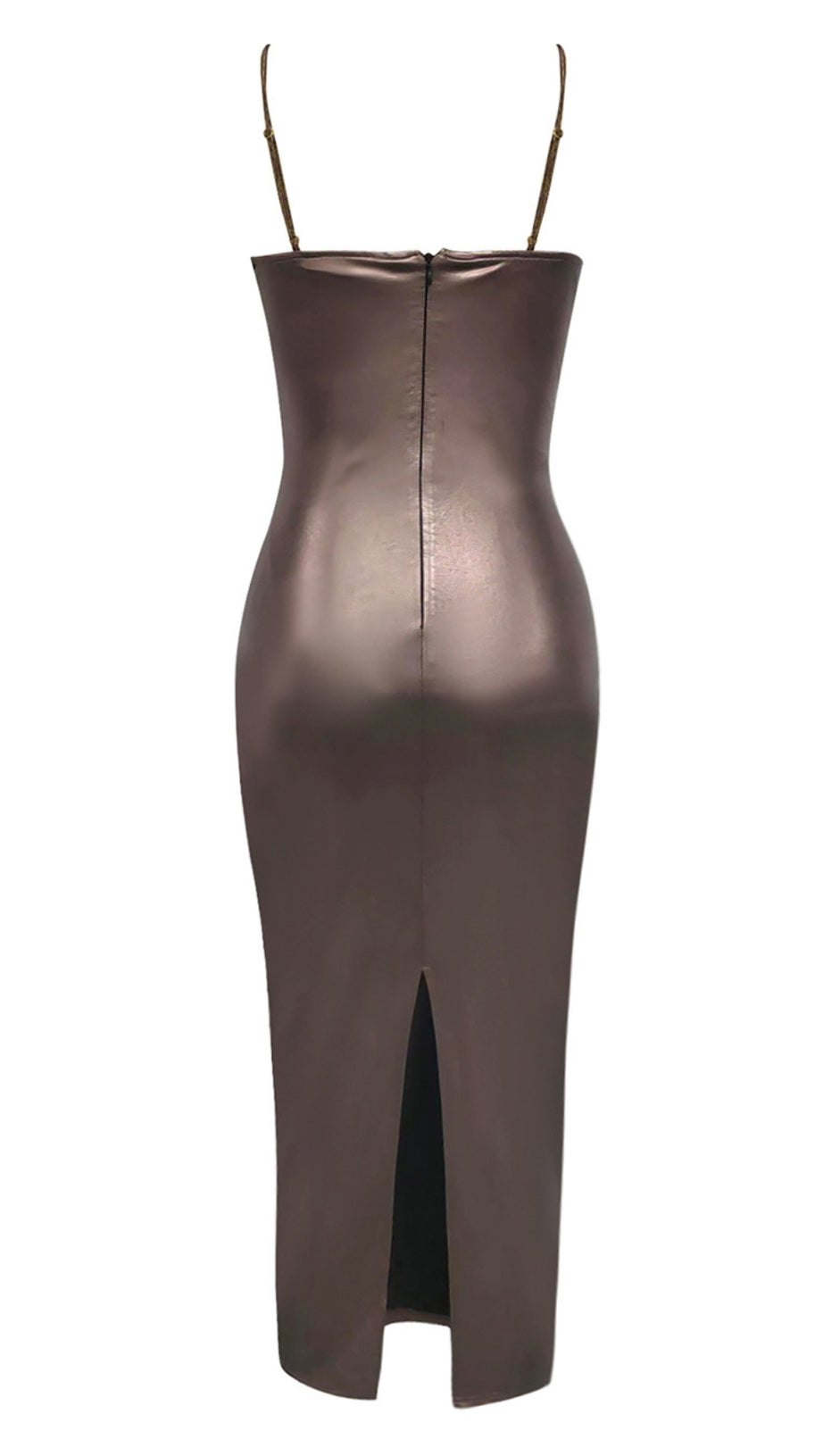 Satin-Cowl-Neck-Träger-Midikleid in Bronze