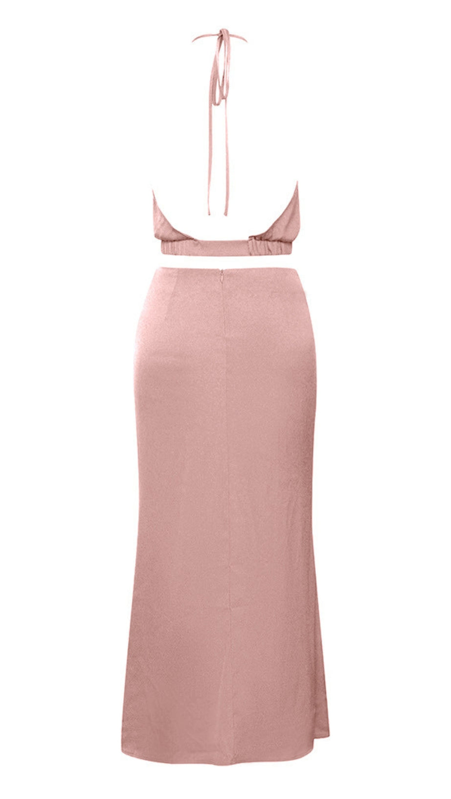 Neckholder-Midikleid mit Cut-Outs und Schlitz in Hellrosa