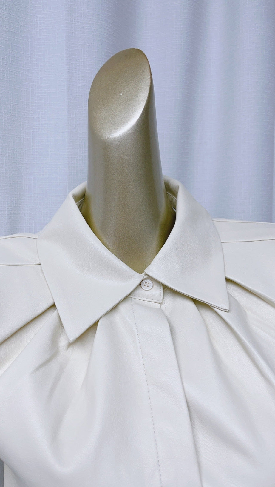 WHITE LAPEL COLLAR LEATHER PUFF SLEEVES MINI DRESS