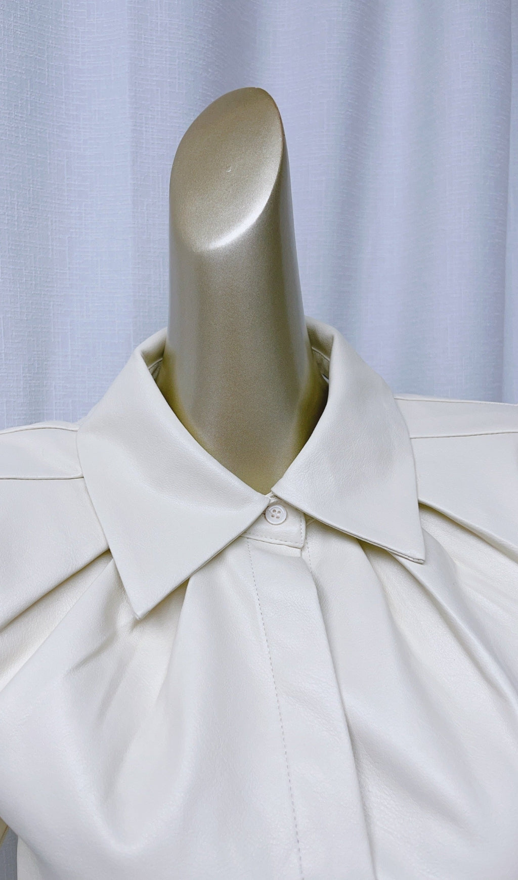 AIIZIE WHITE LAPEL COLLAR LEATHER PUFF SLEEVES MINI DRESS - product image