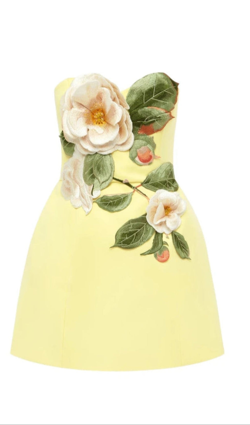 SUZANNE APPLIQUÉ FLORAL BUSTIER MINI DRESS IN YELLOW
