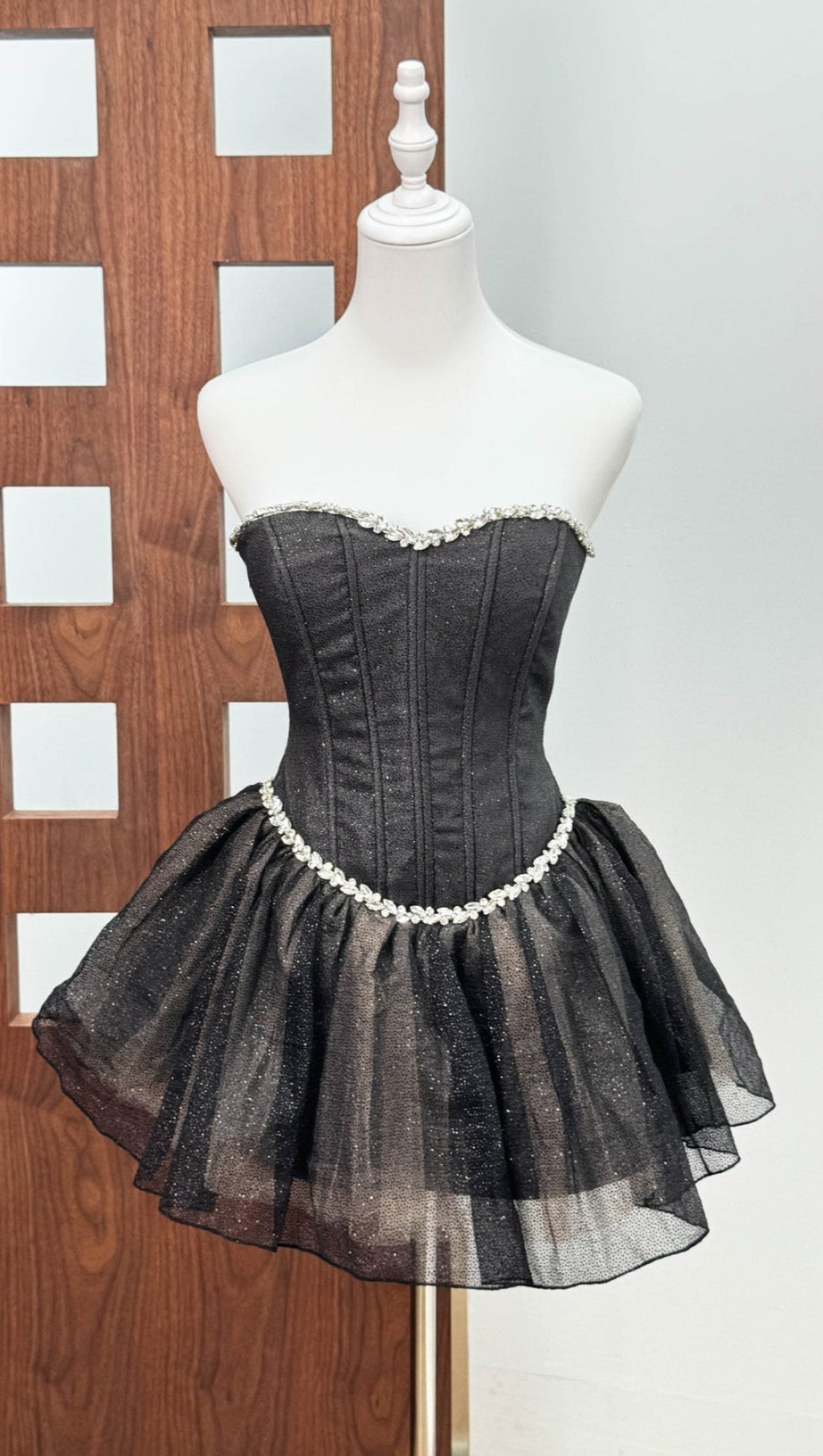 DEBBY TUBE TOP FISHBONE MESH TULLE TUTU MINI DRESS IN BLACK