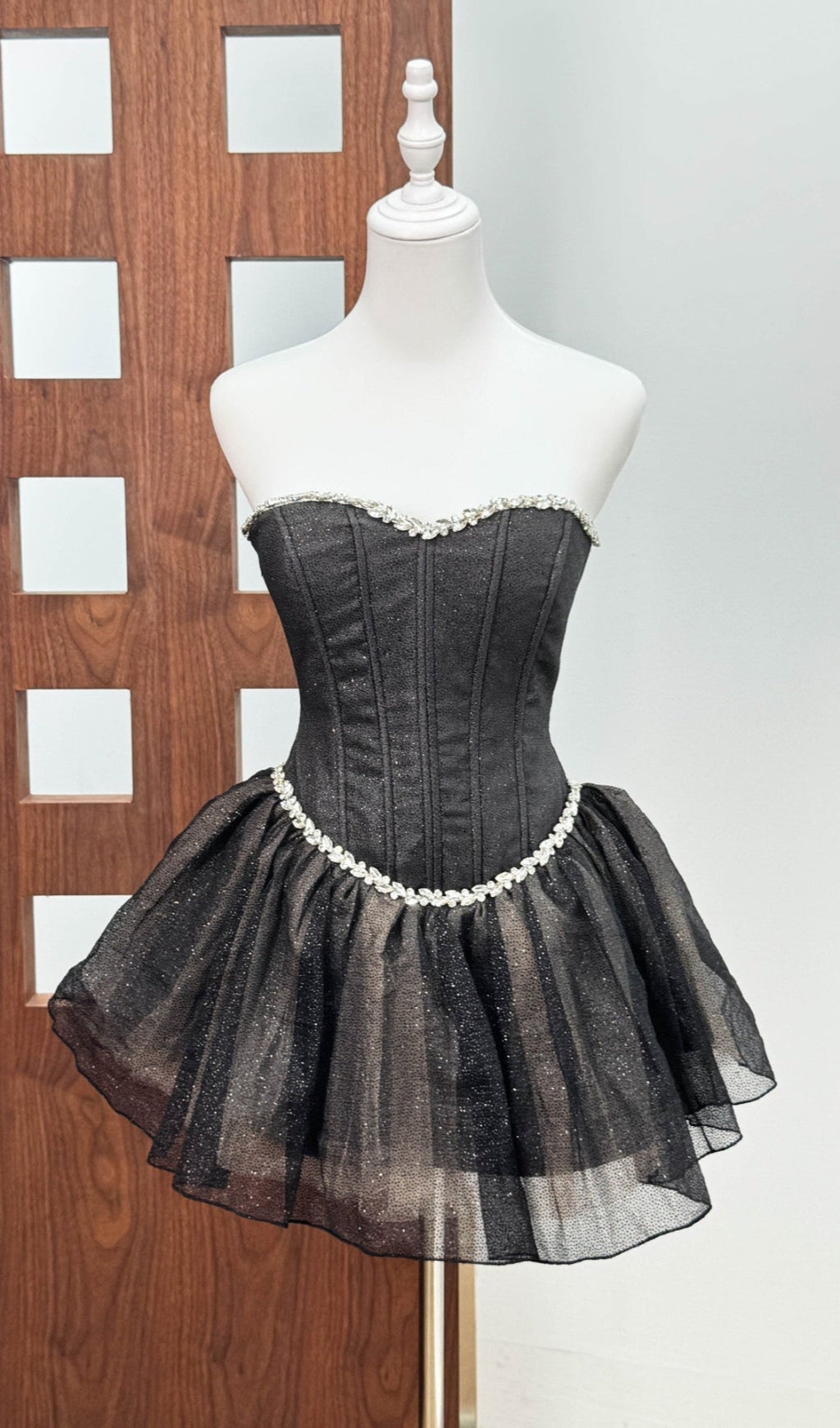 AIIZIE DEBBY TUBE TOP FISHBONE MESH TULLE TUTU MINI DRESS IN BLACK - product image