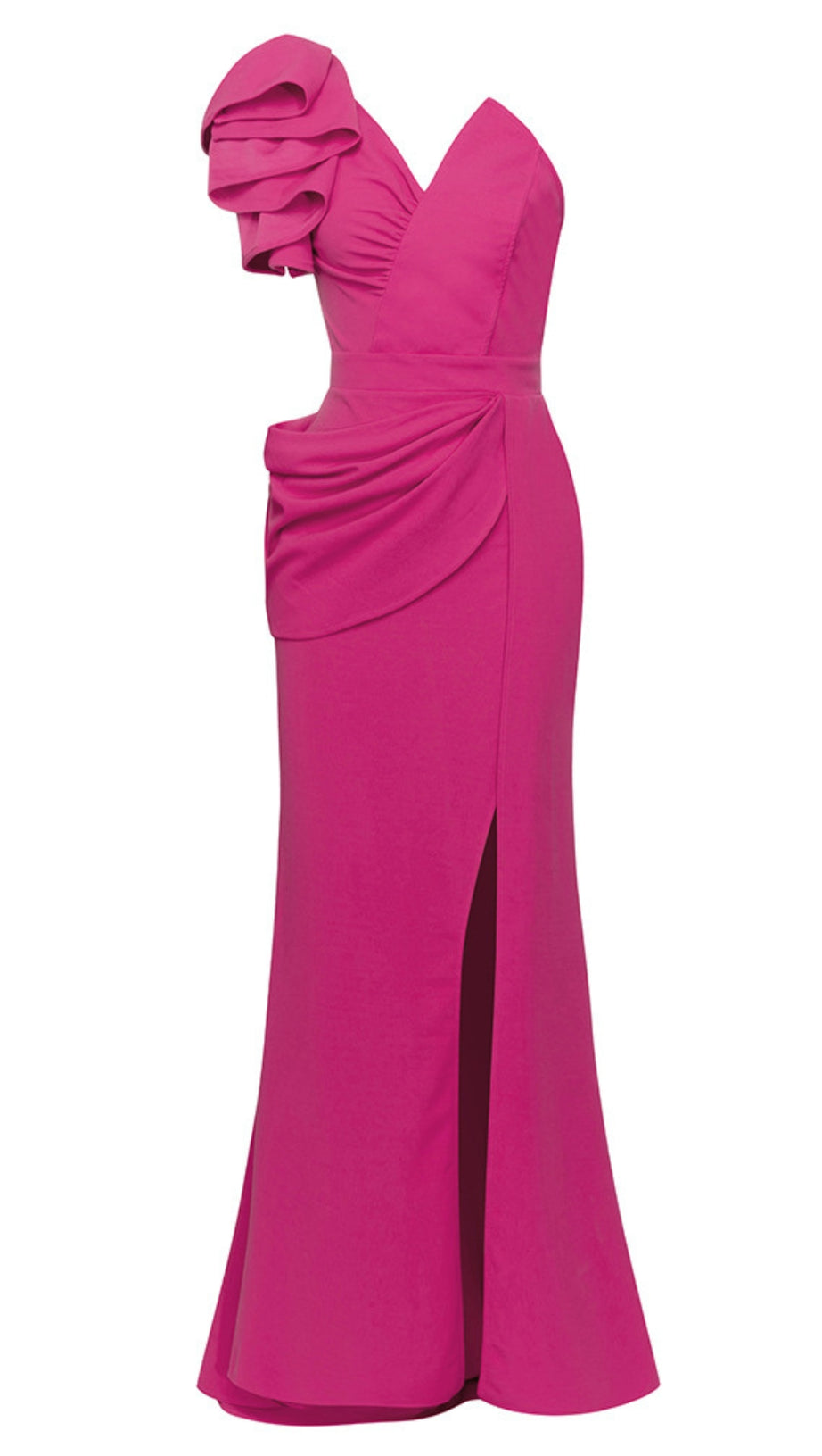 ONE - SHOULDER RUFFLED SLIT MAXI DRESS IN PINK