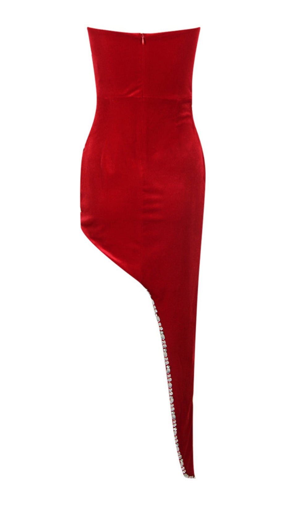 ABITO SIRENA CON STRASS E TAGLIO ASIMMETRICO IN ROSSO