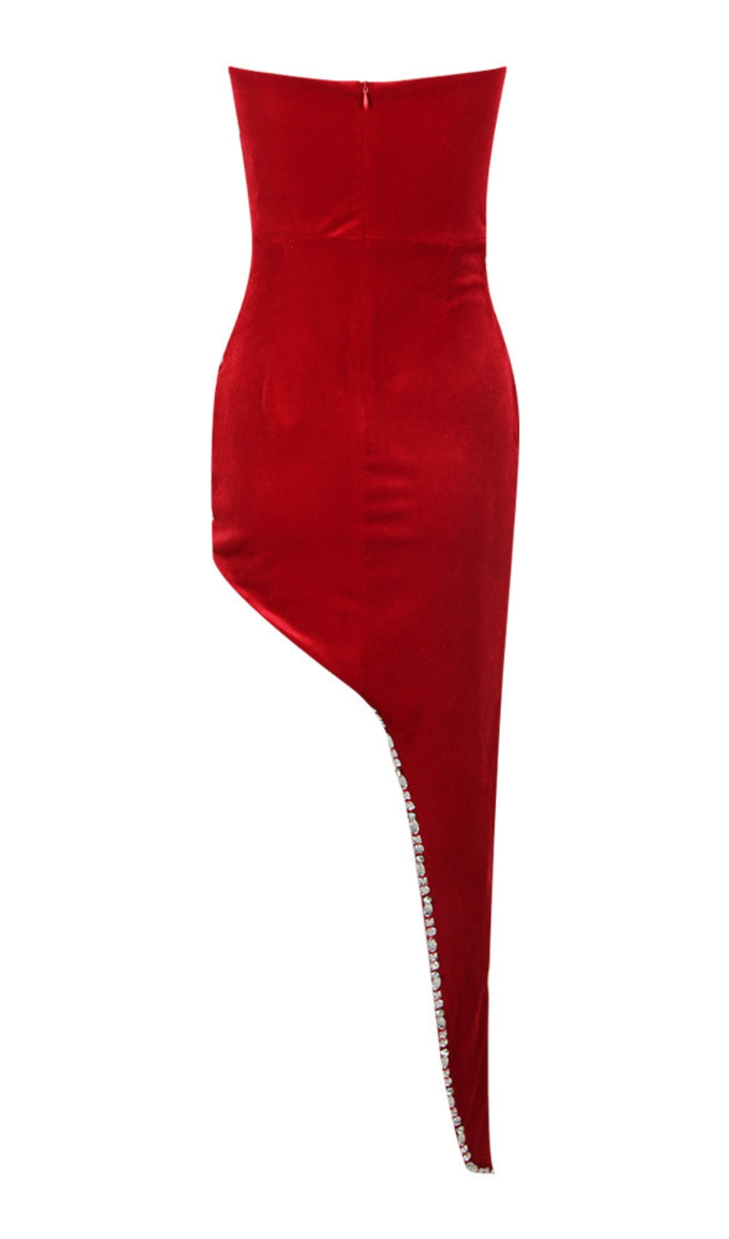 ABITO SIRENA CON STRASS E TAGLIO ASIMMETRICO IN ROSSO