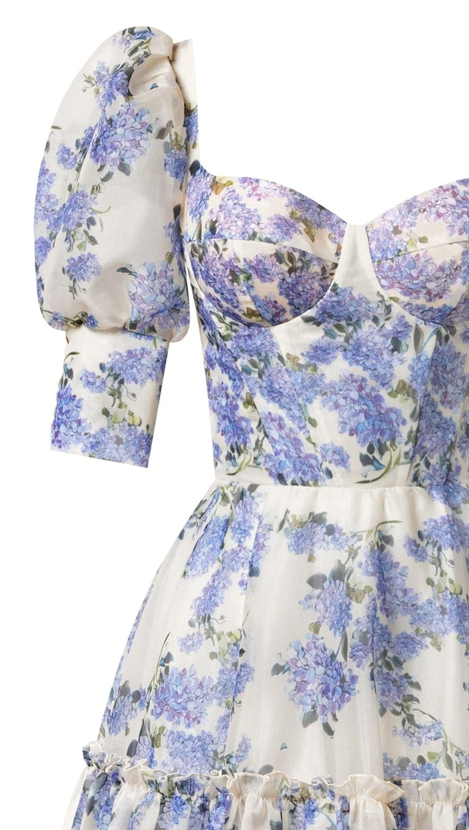 HYDRANGEA PRINT VOLUMINOUS SLEEVES MAXI DRESS IN BLUE