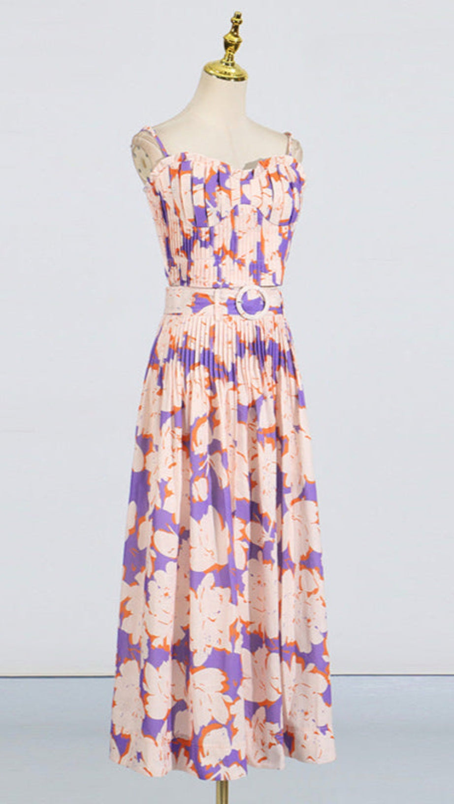 Plissiertes Bustier-Top-Rock-Set aus Leinen mit Blumenmuster in Blau