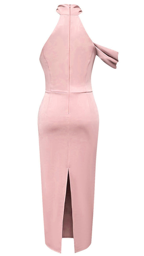 AIIZIE HALTER NECK BOW - DETAIL MIDI DRESS IN BLUSH PINK - product image