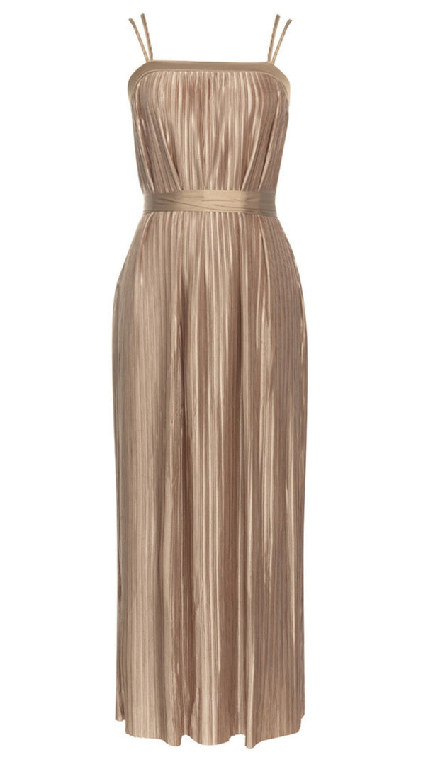 AIIZIE STRAPLESS PLEATED BELTED MAXI DRESS IN CHAMPAGNE - product image