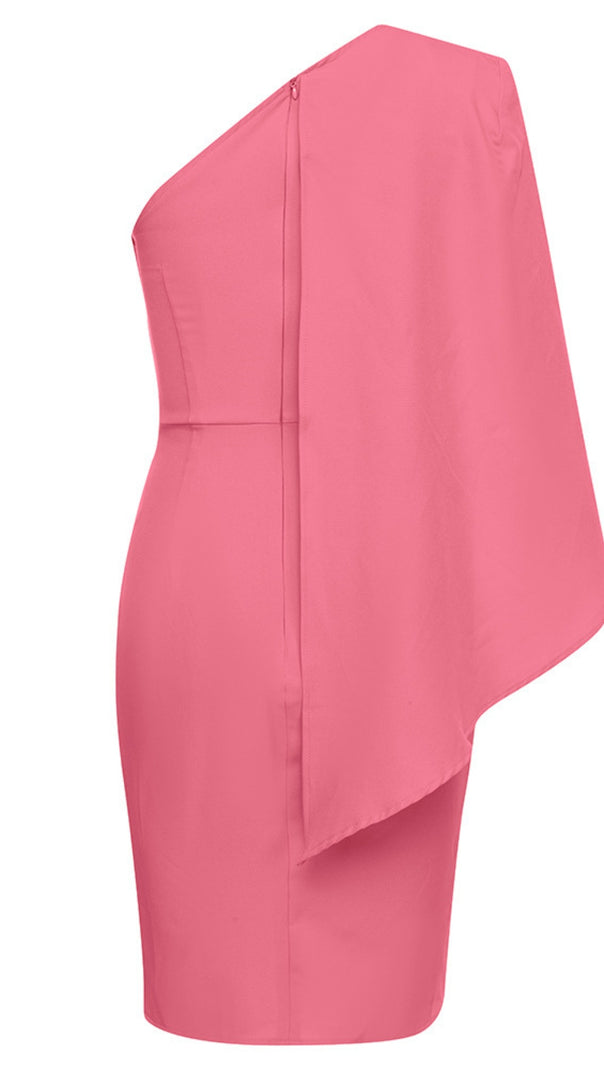 AIIZIE ONE - SHOULDER ASYMMETRIC RUFFLED MINI DRESS IN PINK - product image